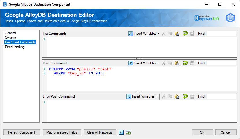 Google AlloyDB Destination Component - Pre and Post Commands.png